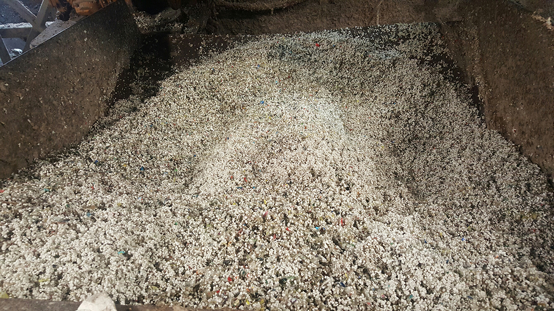 Styrofoam beads in residue