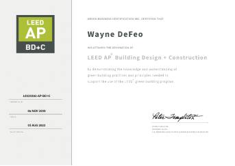 Wayne DeFeo LEED Certificate