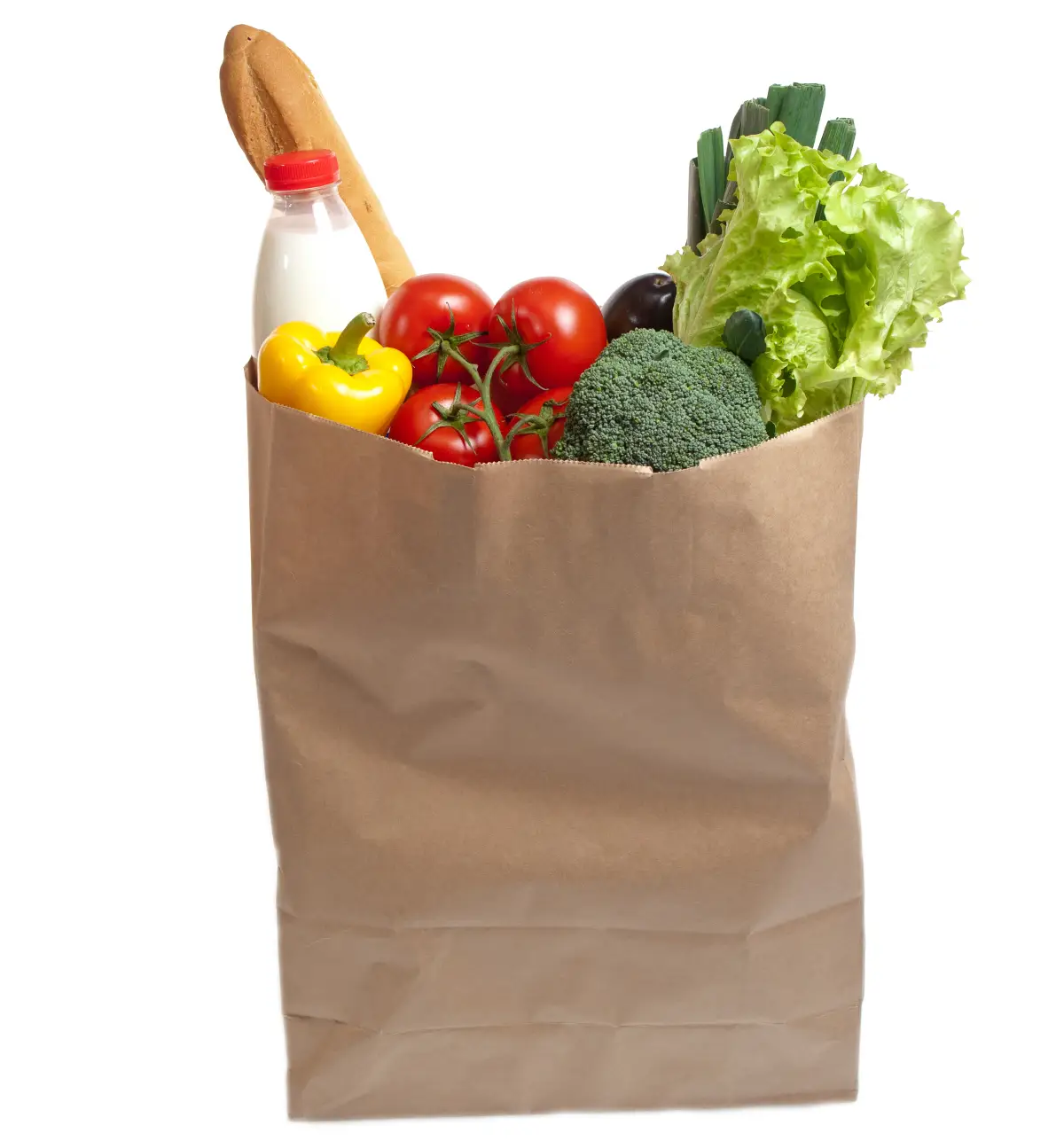 recyclable paper bag filled with groceries