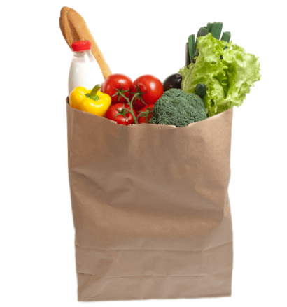 recyclable paper bag filled with groceries